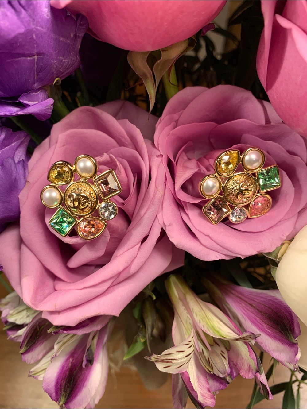 Absolutely stunning brand new authentic Chanel earrings with multi color stones